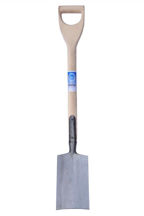 geschmiedeter Rodespaten / Aushebespaten mit Esche D-Stiel von der Manufaktur Baack Spaten, selbstschärfend und sehr robust zum Roden